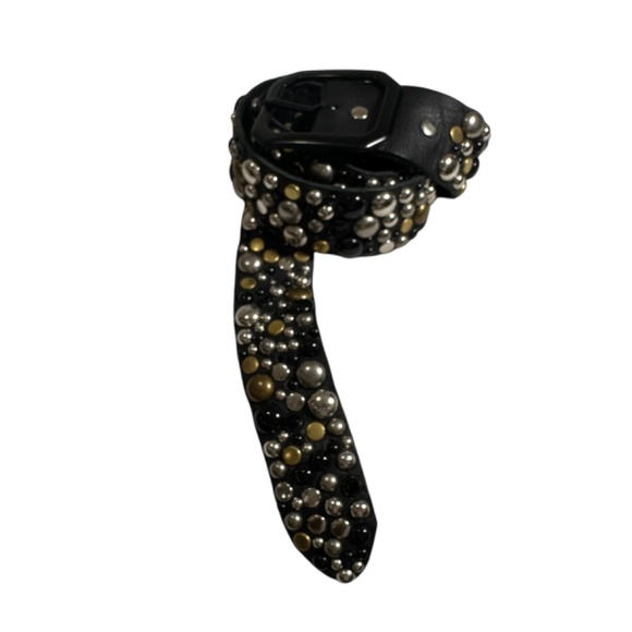 Handmade L.A. SKY Black Genuine Leather Belt With Studs Rhinestones Large